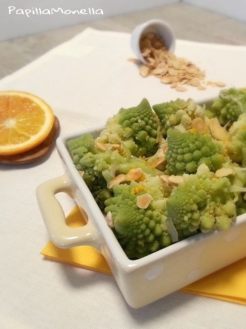 Broccolo romanesco arancia e mandorle tostate