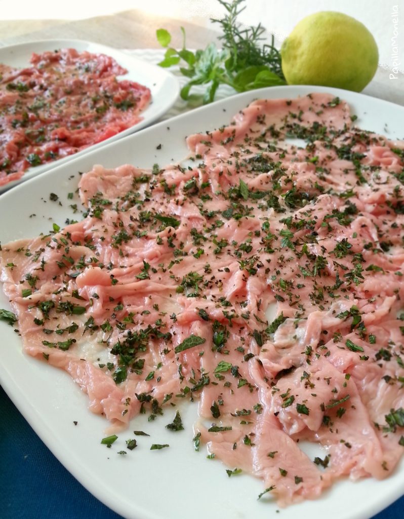 Doppio carpaccio alle erbe aromatiche ricetta light