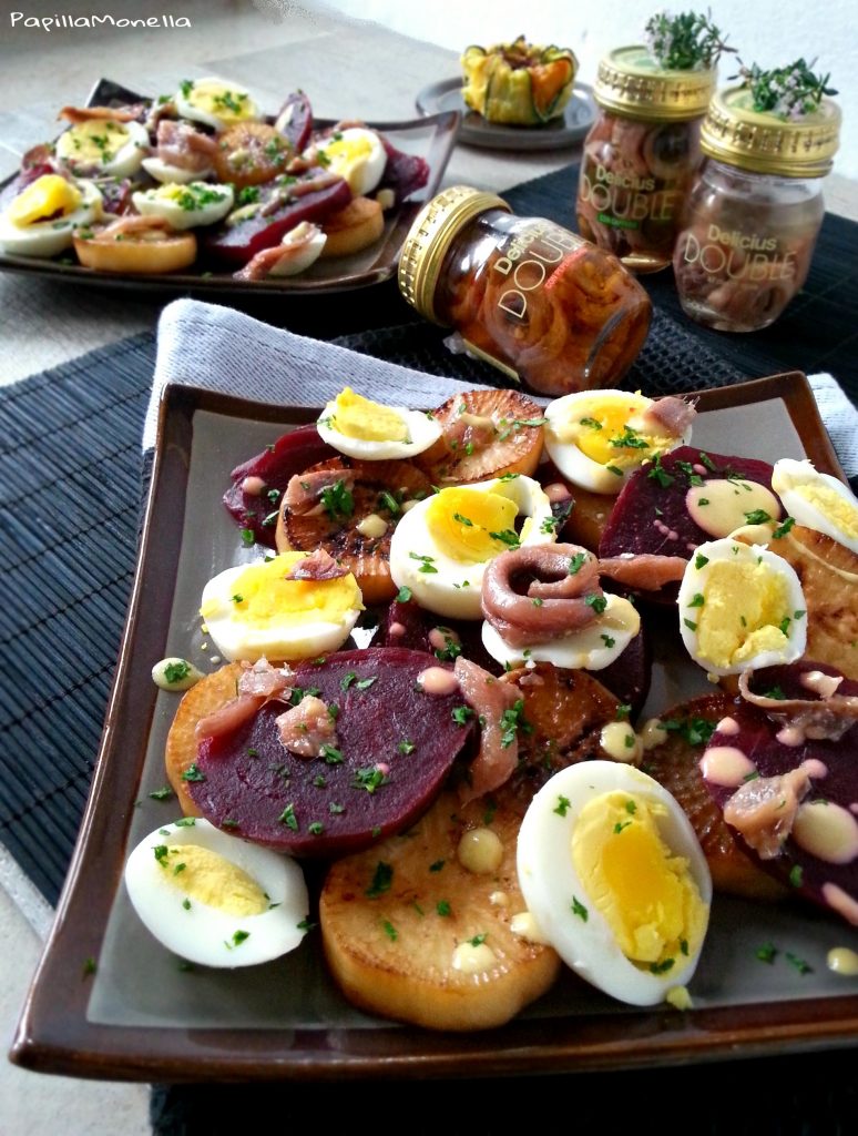 Daikon salad con uova e acciughe arrotolate ricetta facile