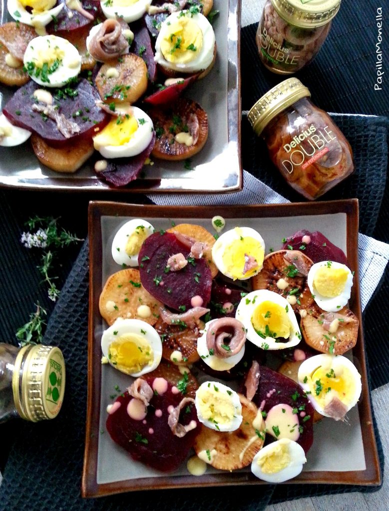 Daikon salad con uova e acciughe arrotolate ricetta gourmet