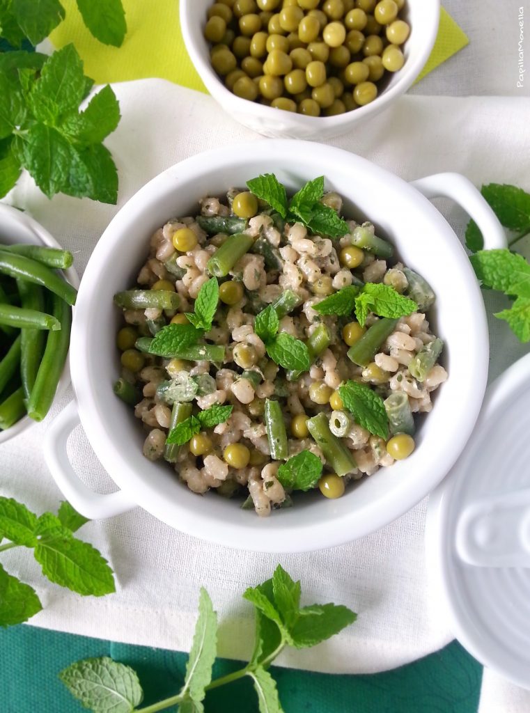 Orzo salad al pesto di menta e piselli fini