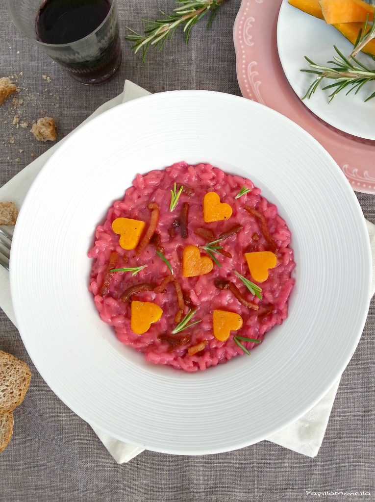 Risotto barbabietola zucca e speck croccante ricetta facile