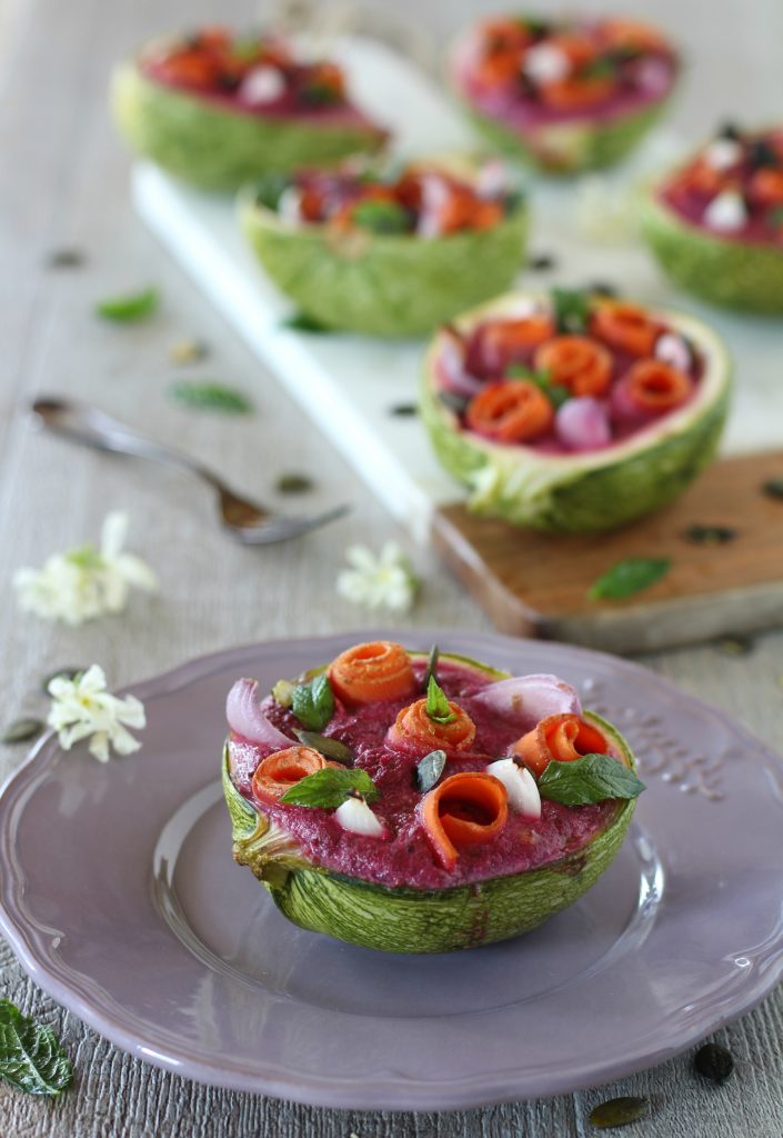 Zucchine veggie ripiene al tofu e barbabietola light