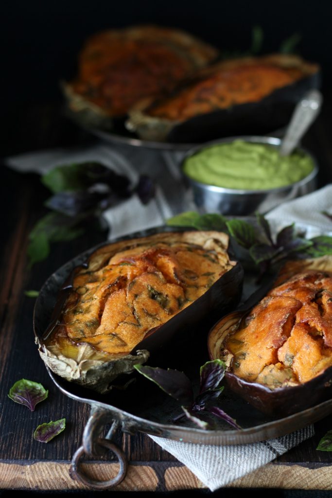 melanzane ripiene di farfrittata al pomodoro ricetta vegana