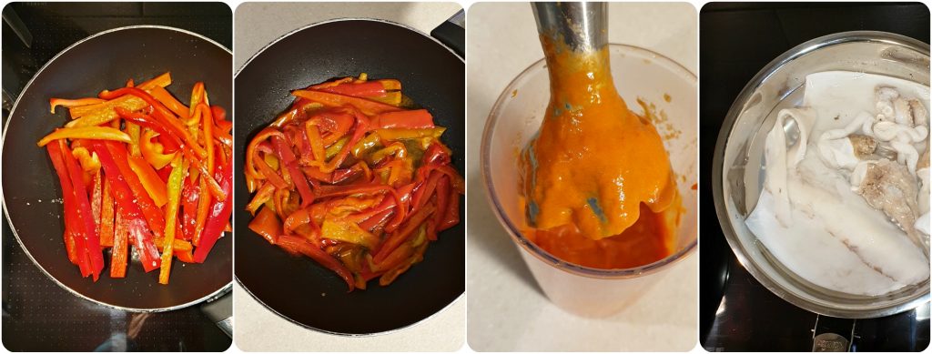 Risotto seppia peperoni e gelatina al pompelmo preparazione