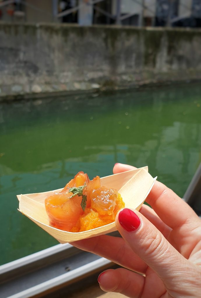 Trota affumicata con zucca, mostarda di zucca e tamarindo fabiana scarica parco del ticino