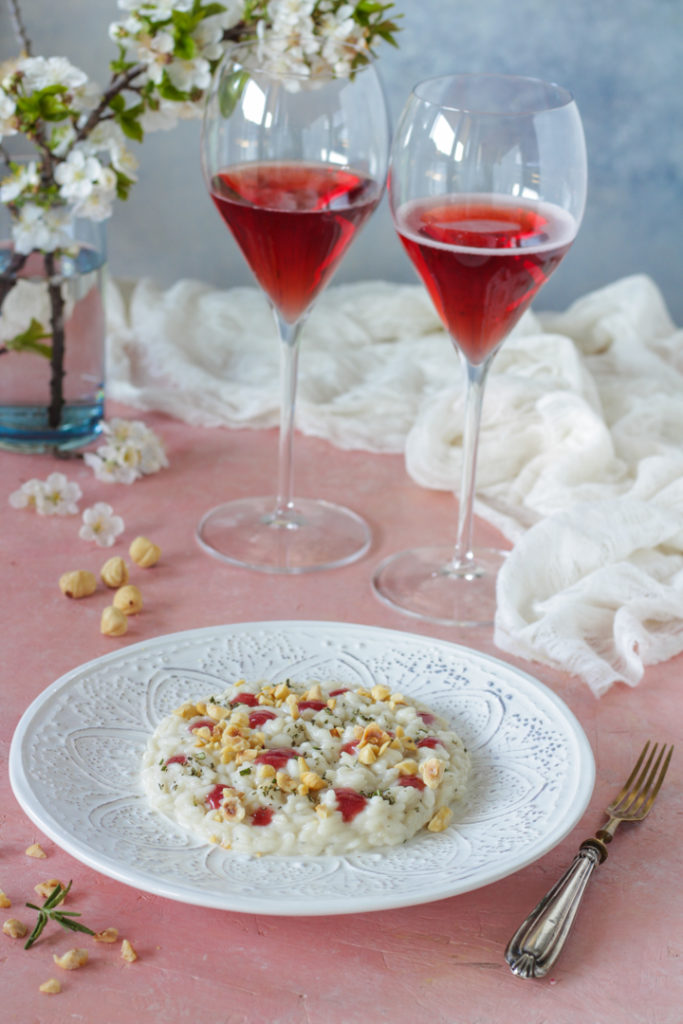 Risotto caprino gelatina al brachetto e nocciole Brachetto d'Acqui