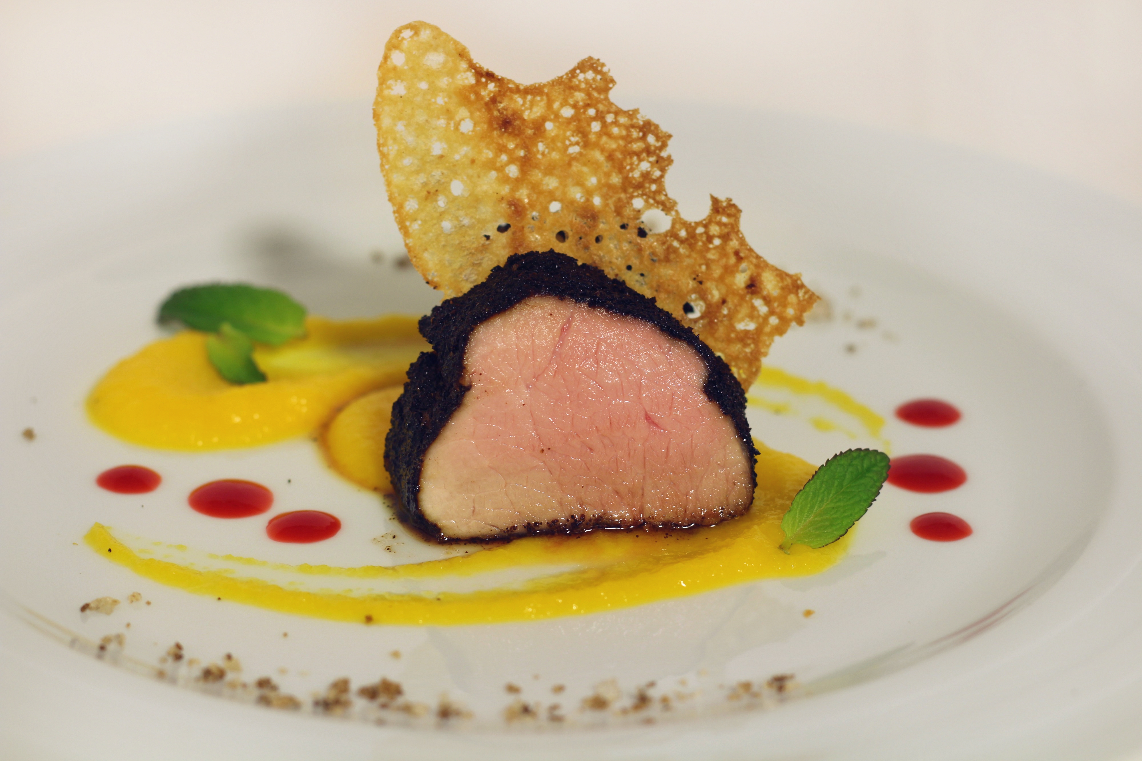 Filetto Di Maiale Al Caffe Con Mango E Lamponi Papilla Monella