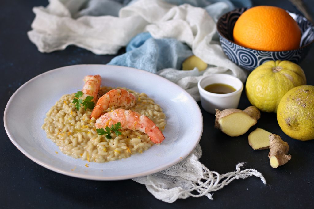 Risotto agrumi zenzero e gamberi argentini - Papilla Monella