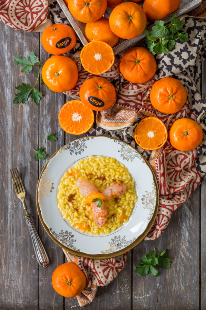 Risotto al mandarino e crudo di gamberi fresco gourmet