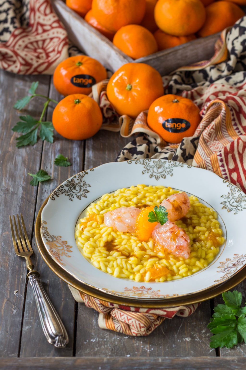 Risotto al mandarino e crudo di gamberi Una esplosione di sapore!