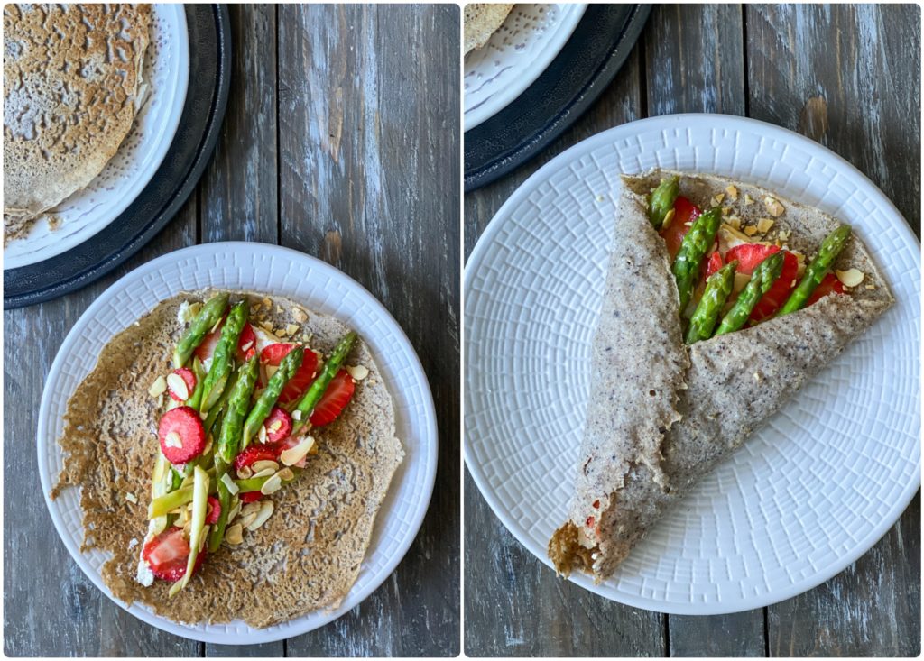 Crepes salate al grano saraceno con asparagi e fragole