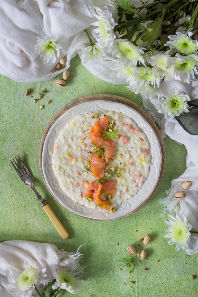 Risotto alla creme fraiche con finocchi e salmone senza burro