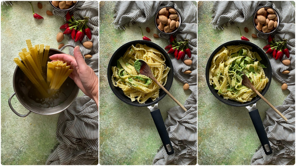 Pasta al pesto di spinaci condimento