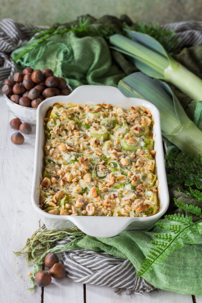 Lasagnette con porri scamorza e nocciole bayernland