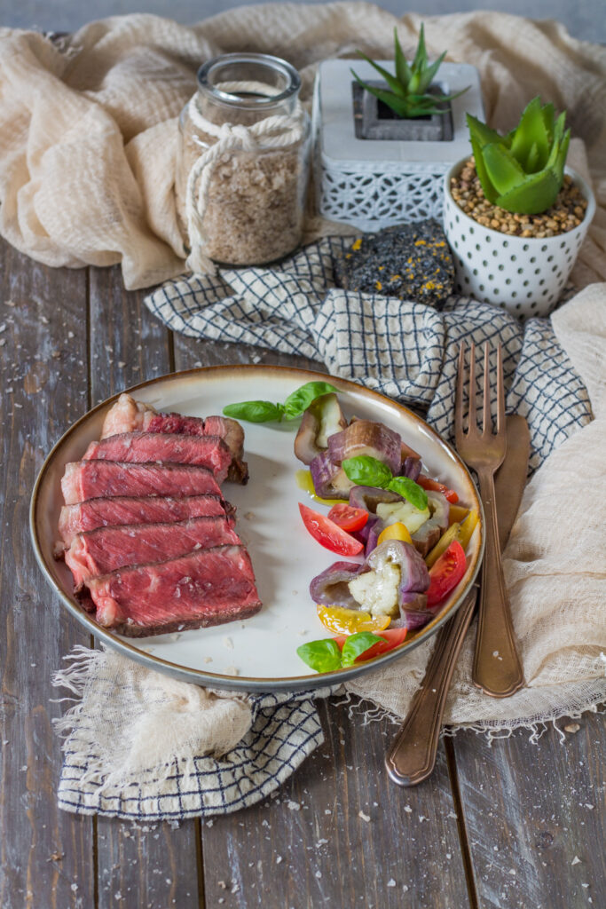 Costata di Rubia Gallega con melanzane al sale