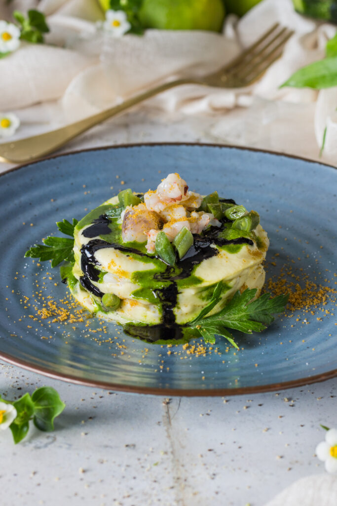 Lasagnette con mazzancolla bottarga e crema di zucchine