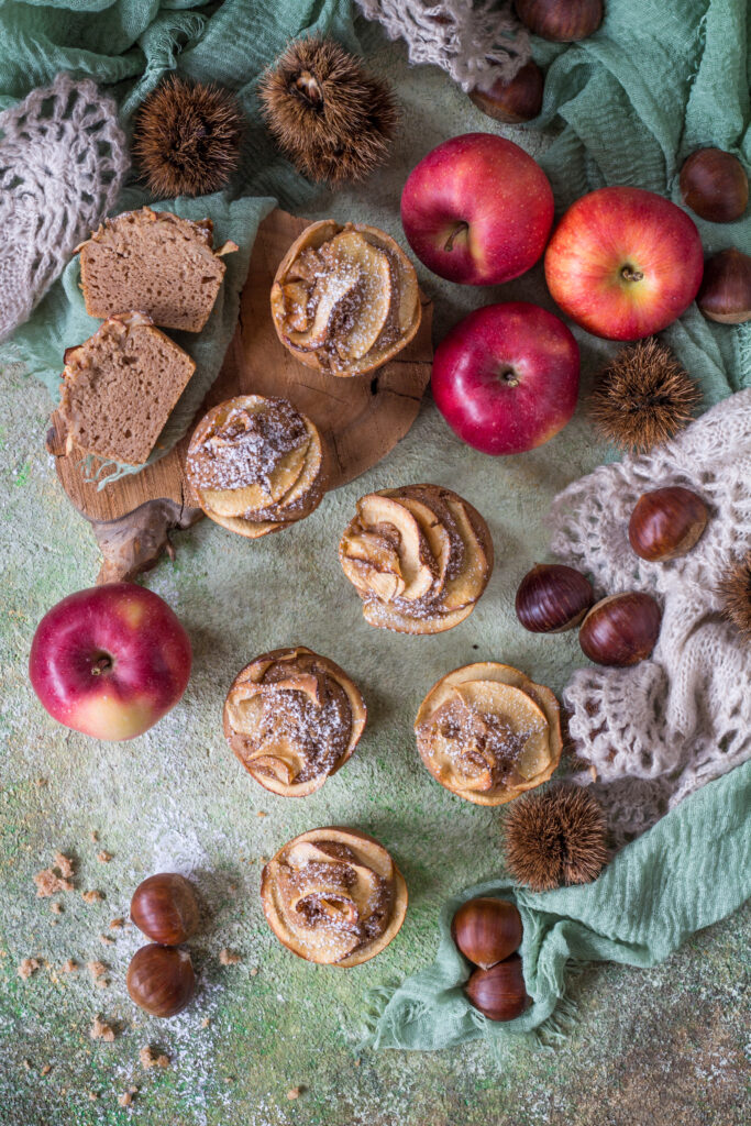 muffin vegan con mele e farina di castagne