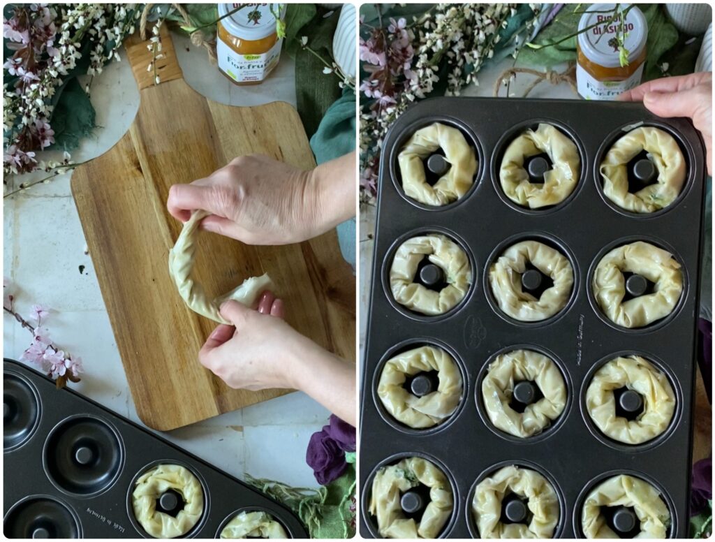 nidi di pasta fillo pronti per il forno