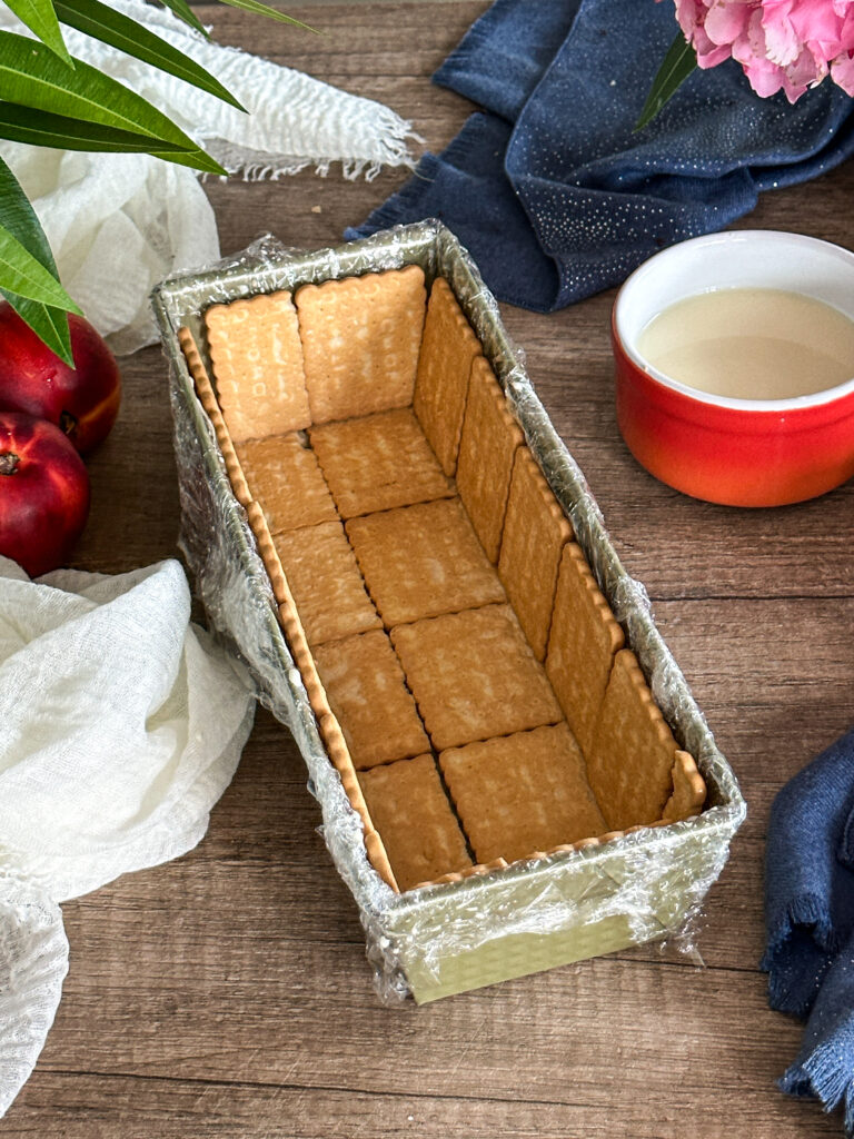 Mattonella vegana pesche e cioccolato come disporre i biscotti