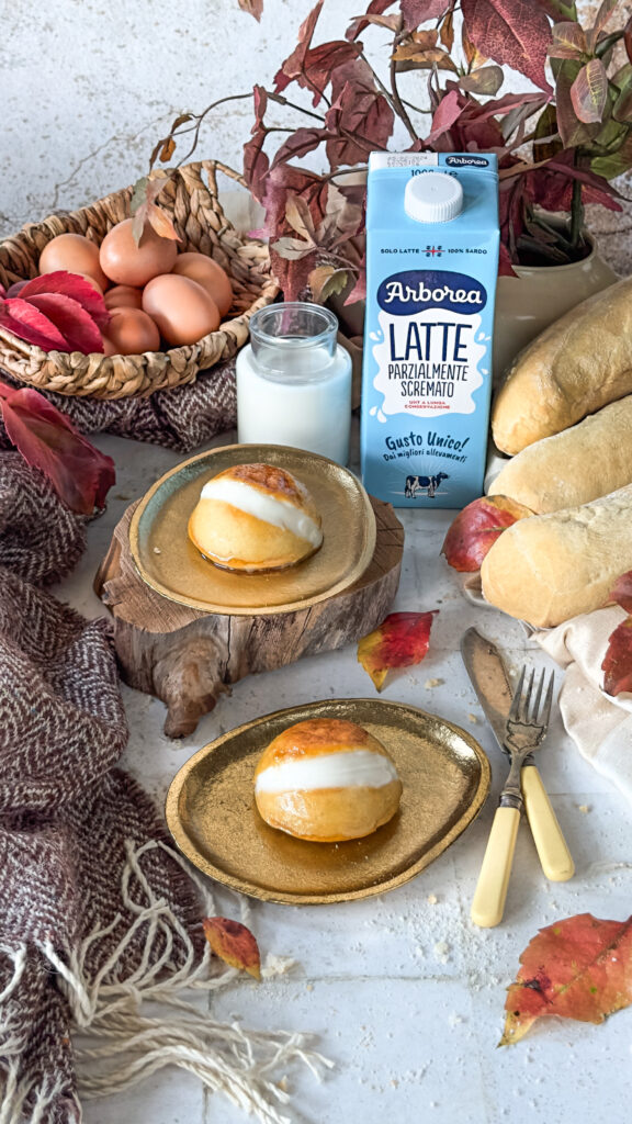 Budino pane e latte con crema di latte